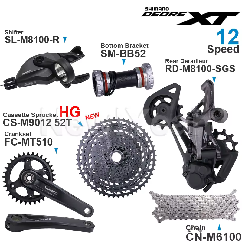 Groupe de transmission SHIMANO DEORE XT M8100 12 vitesses SL-M8100 RD-M8100 FC-MT510 et cassette pig