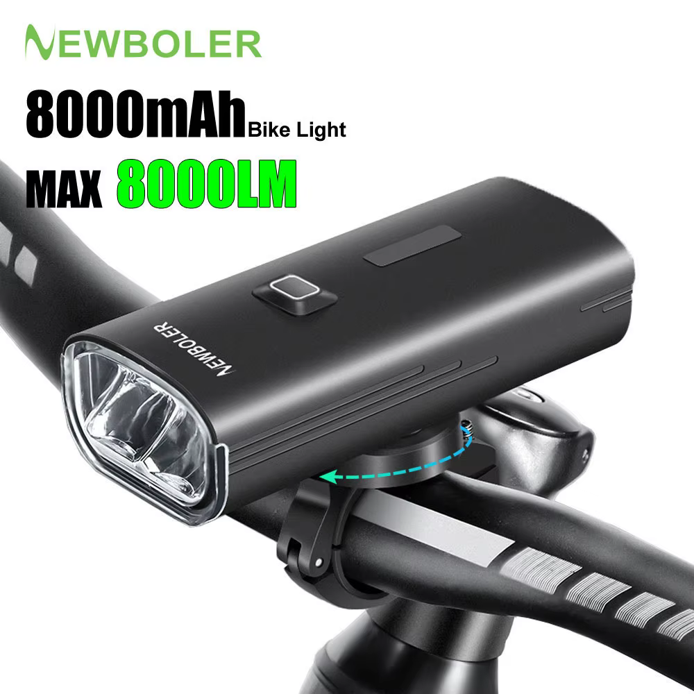 NEWBOLER – feu avant de vélo 8000mAh, 8000 lumens, étanche, chargeur USB, lampe de cyclisme sur rout