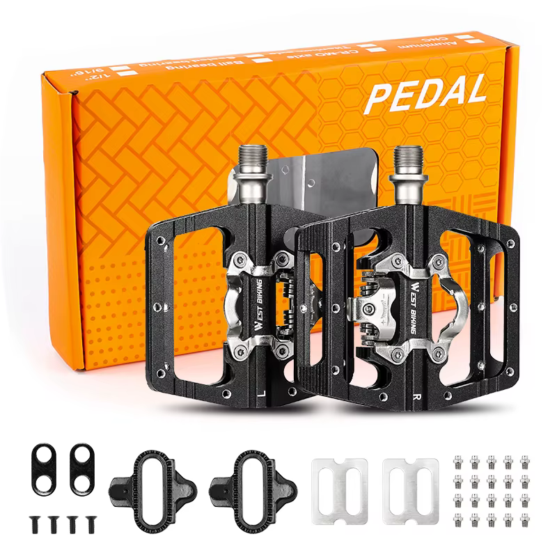WEST BIKING pédales de vélo 2 en 1 double fonction Plat & SPD pédale sans clip roulement scellé péda
