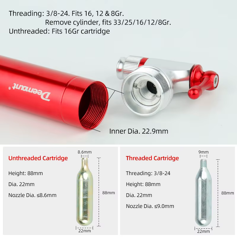 Gonfleur de CO2 pour vélo, compatible avec Valve de Scrader Presta, pneu de route vtt, pompage rapid