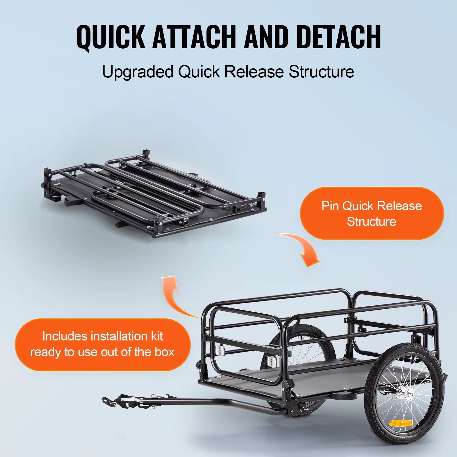 SucceBuy 160 lbs remorque de chargement de vélo chariot de vélo de rangement pliable avec roues de 1