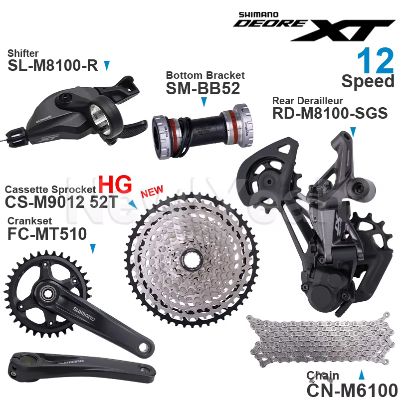 Groupe de transmission SHIMANO DEORE XT M8100 12 vitesses SL-M8100 RD-M8100 FC-MT510 et cassette pig