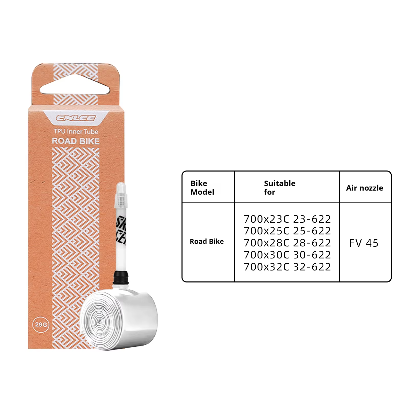 Chambre à air de vélo ENLEE pour vélo de gravier 700X23 25 28 32 F/V 45/65, chambre à air de vélo de