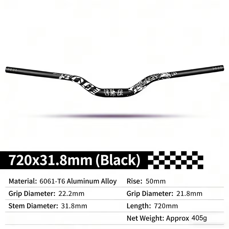 Guidon de VTT pour descente XC/AM tout-terrain, longueur 720/780 mm, hauteur de montée 50 mm, grand 