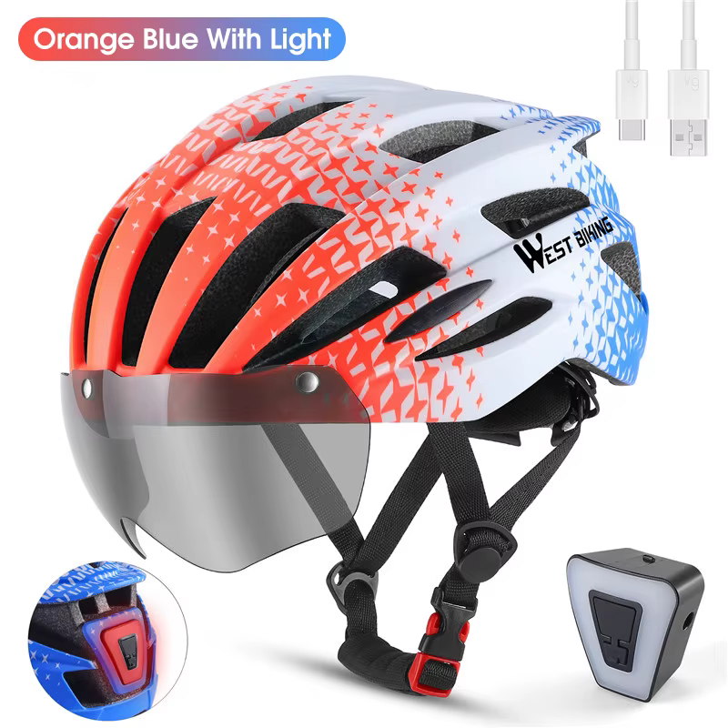 WEST BIKING-Casque de vélo ultraléger avec feu arrière, VTT, cyclisme sur route, moulé intégralement