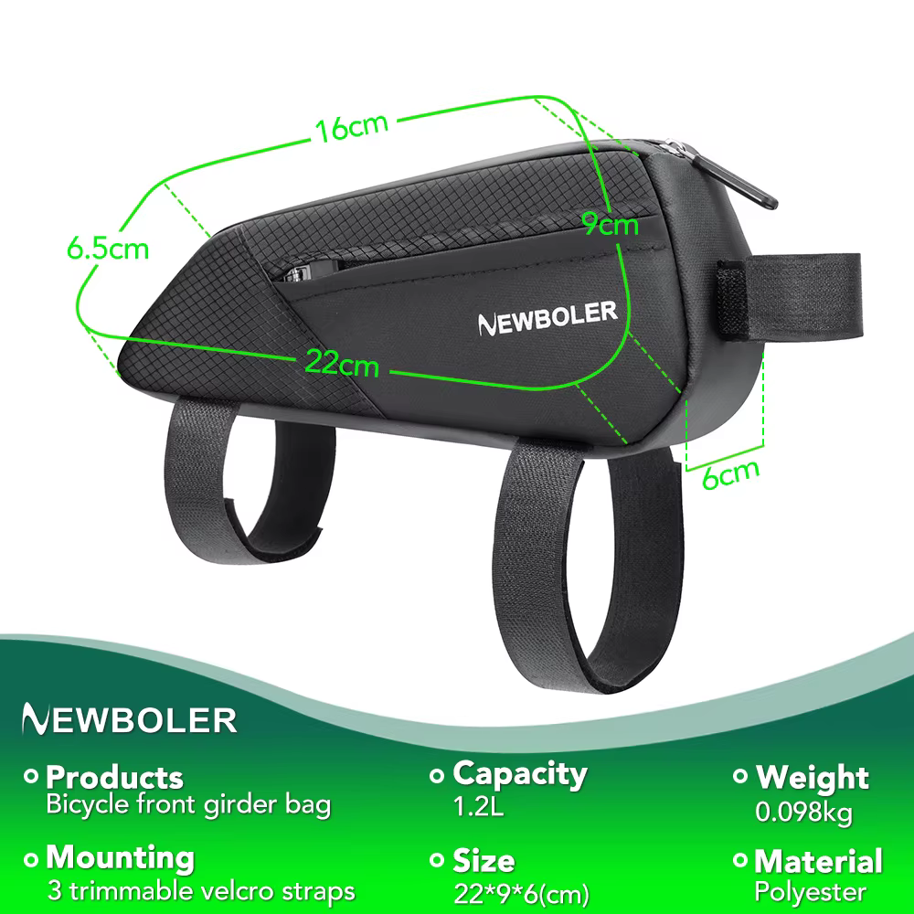 NEWBOLER sac de vélo 1.2L cadre Portable Tube avant sac de cyclisme vtt route vélo sacoche grande ca