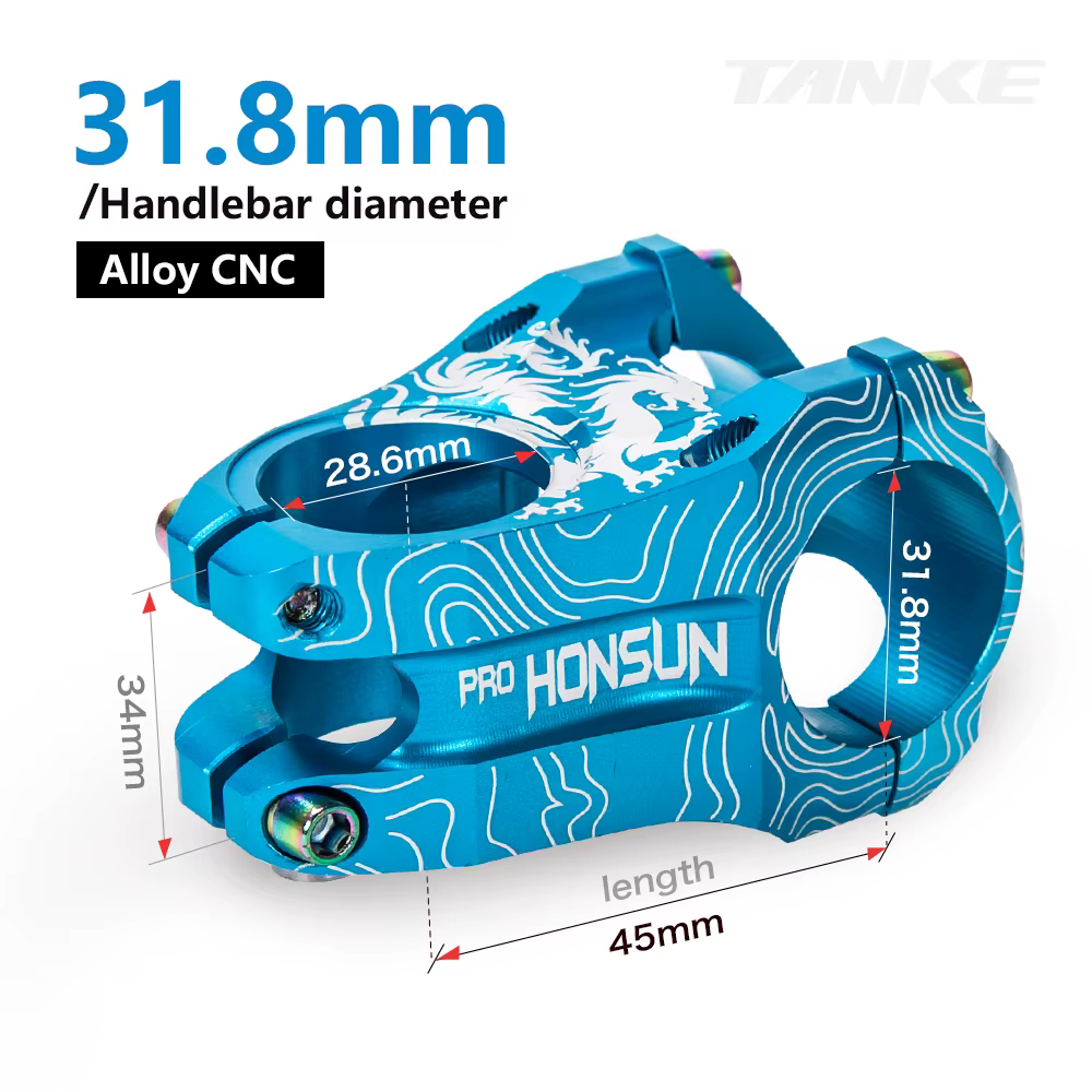 HONSUN vtt VTT tige en alliage d'aluminium ultraléger haute résistance courte 31.8 × 28.6MM CNC tige