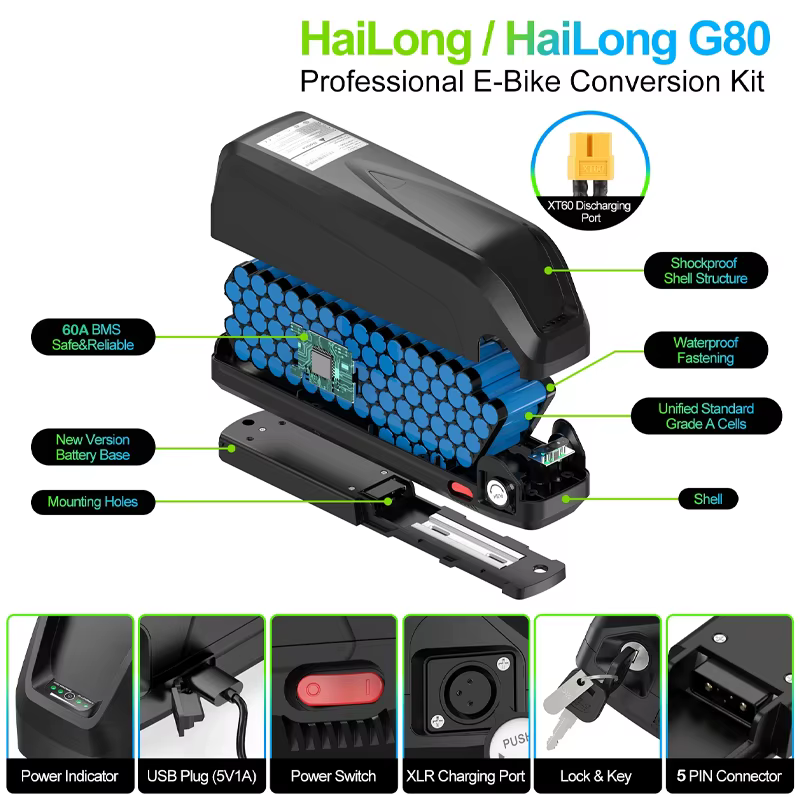Batterie Vélo Électrique Hailong 36V 48V 52V 60V 72V 20Ah 24Ah 40Ah 50Ah 60Ah 30Ah Cham-rider Akumul