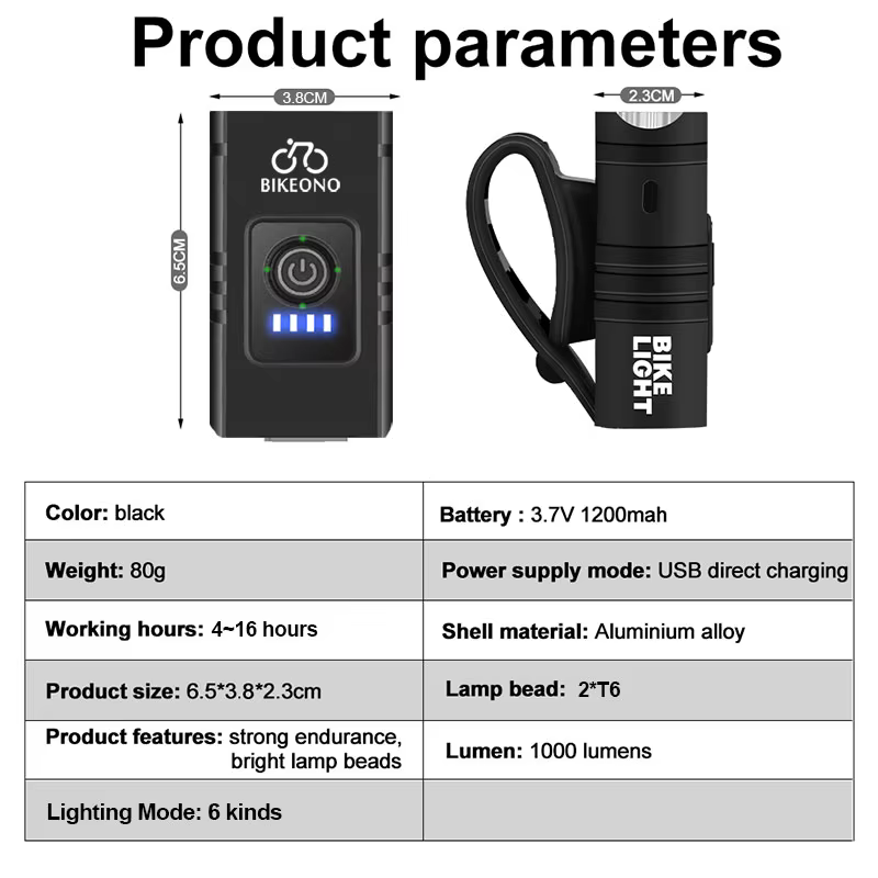 Lumière de vélo USB Rechargeable vtt lampe avant phare lampe de poche éclairage de vélo lampe de poc