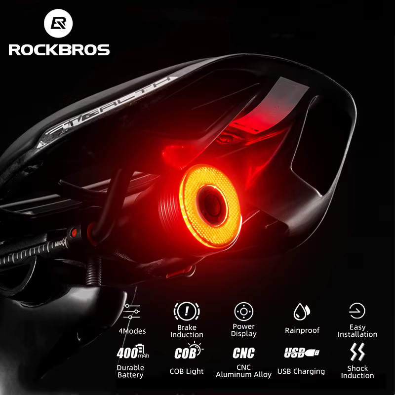 ROCKBROS Q5 feu arrière de vélo feu arrière LED IPx6 étanche USB Charge détection de frein automatiq