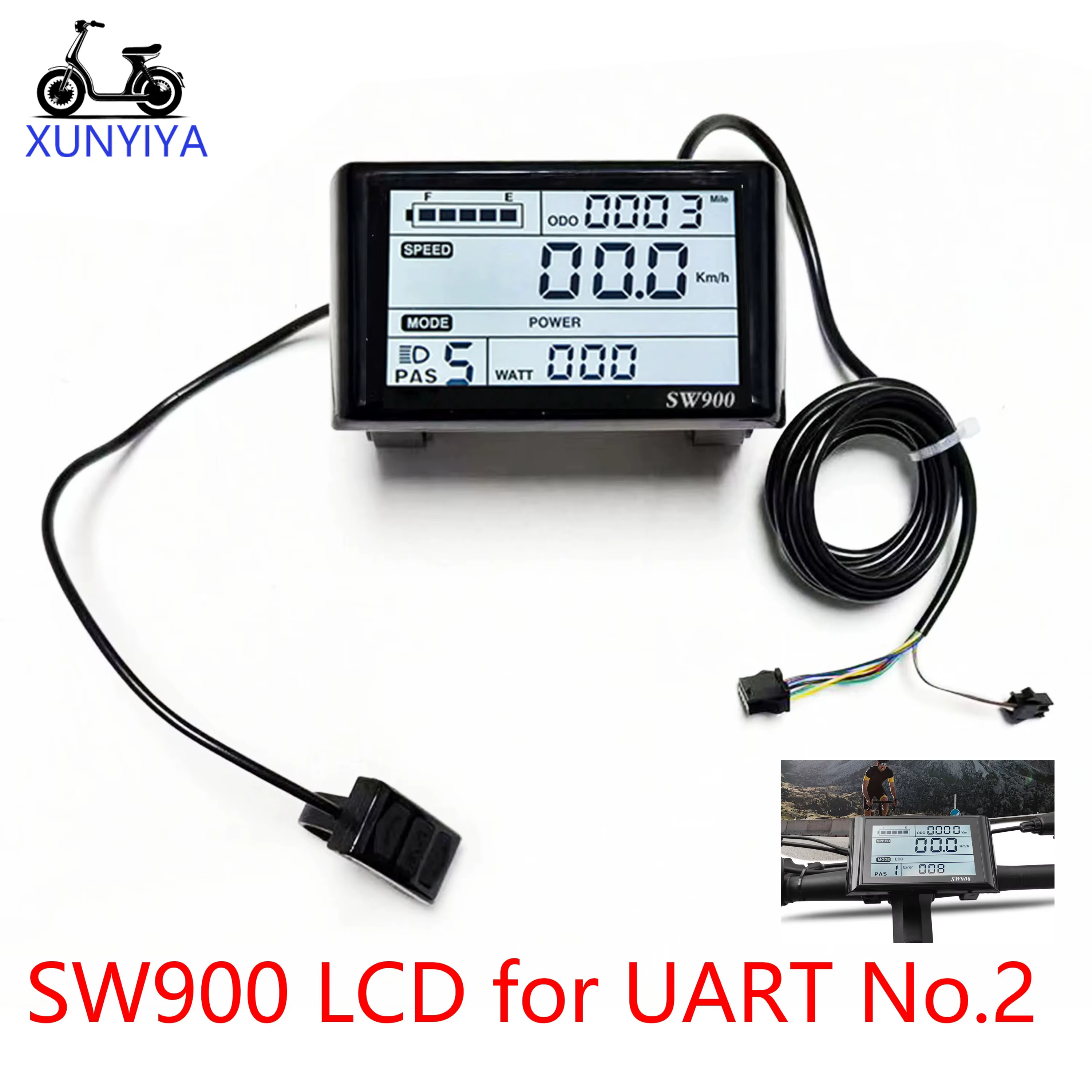 Afficheur LCD SW900 24V 36V 48V 52V 60V 72V pour trottinette électrique, avec prise 5+2 broches, aff