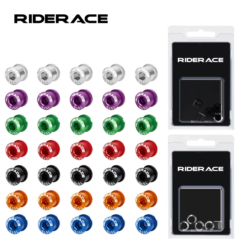 RIDERACE 5 pièces Double/simple plateau de vélo boulons CNC en alliage d'aluminium 7075 M8 6.5mm 8.5