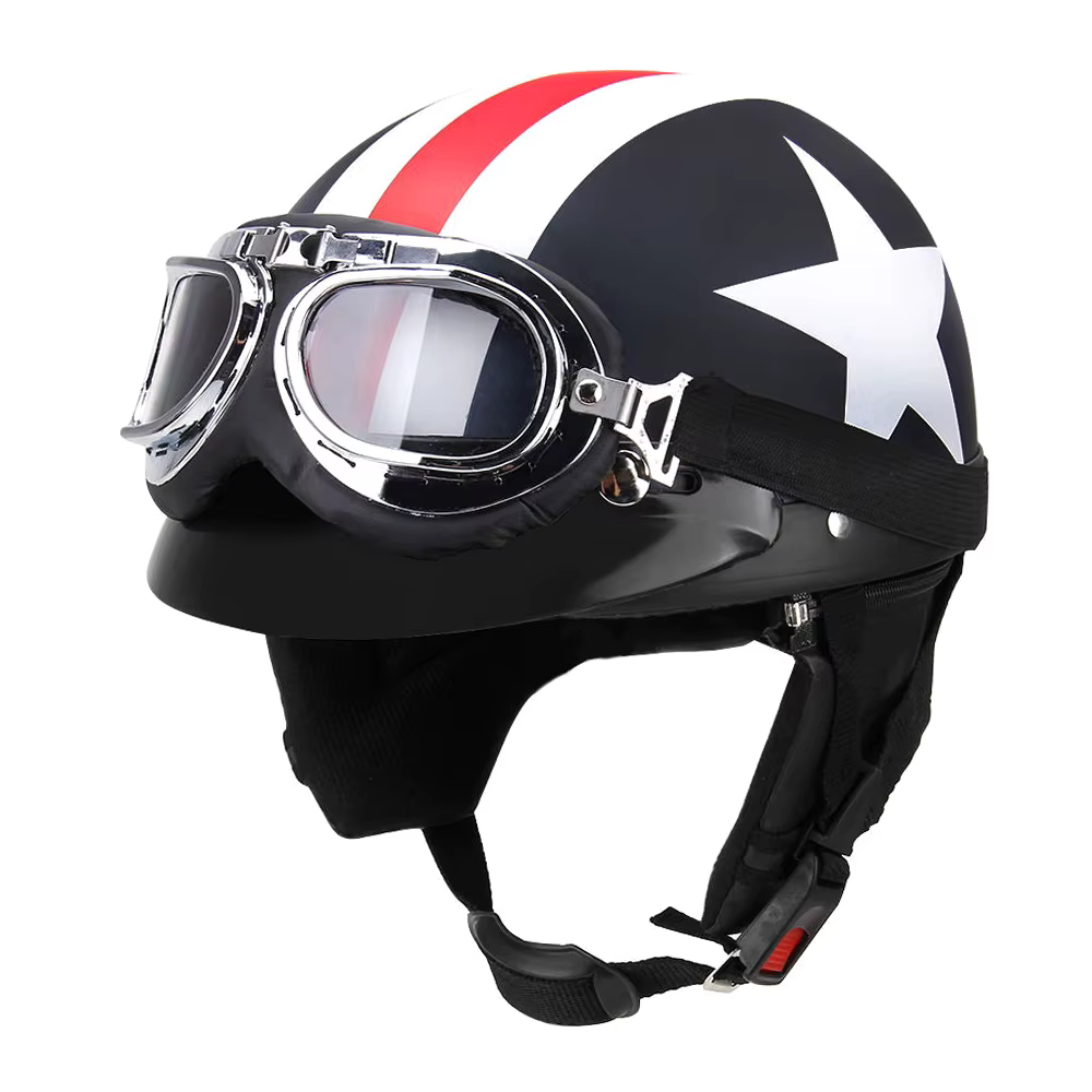 Casque de moto demi-visage ouvert avec lunettes visière écharpe motard Scooter casque de tourisme ré