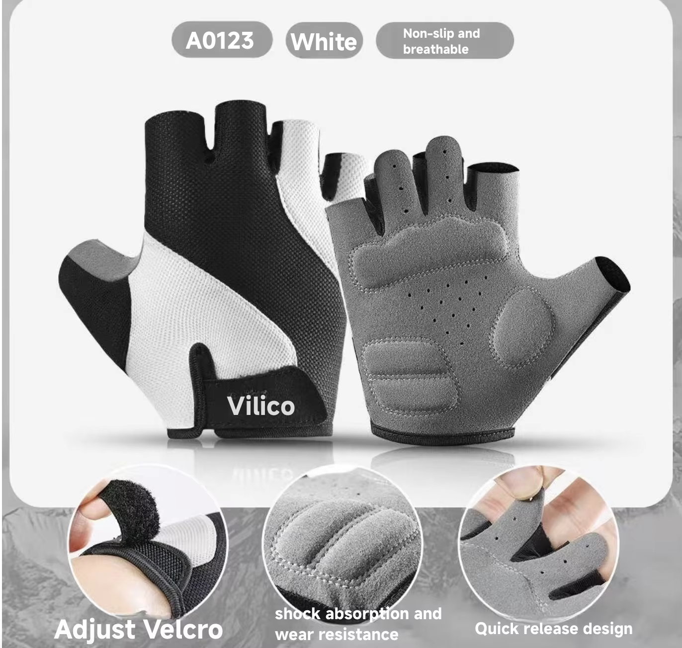 Gants de cyclisme en plein air-A0123 été cyclisme sur route Sport absorbant les chocs demi-doigt Fit