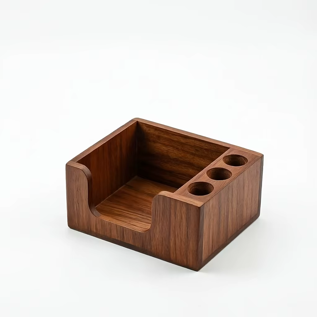 Organisateur de bureau en bois naturel avec porte-stylos, multi-compartiments pour fournitures de bu