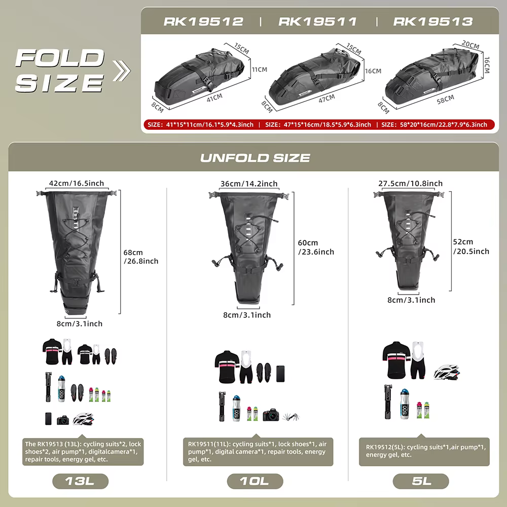Bal inowalk-Sac de dégager de vélo étanche, sac de queue de vélo pliable, sac de rangement soufflé p