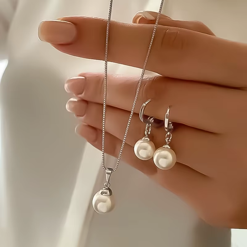 Ensemble de bijoux en perles pour femmes, boucles d'oreilles pendantes, pendentif, collier, Simple, 