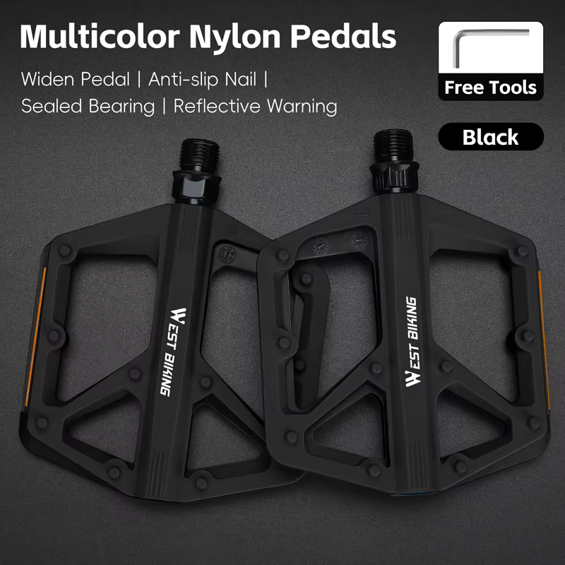 Pédales de vélo multicolores en nylon WEST BIKING avec roulement DU, antidérapantes, réfléchissantes