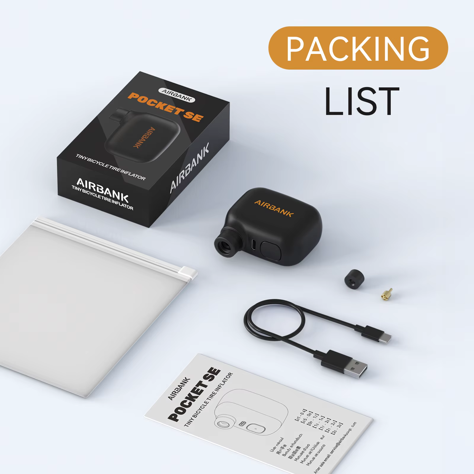 AIRBANK Pocket SE Mini pompe électrique Portable pour vélo sans fil pneu Presta Schrader Valve vélo 