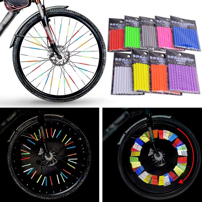 Rayons de roue de vélo 12 pièces/sac, autocollant réfléchissant, bande de Tube, voyant d'avertisseme