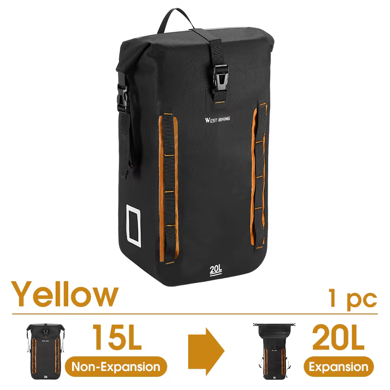 Sac de vélo WEST BIKING entièrement étanche, sac arrière en TPU pliable 15-20L, sacoche de vélo, sac