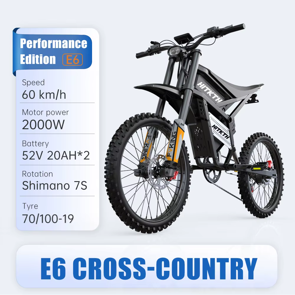 Moto électrique FVKING E6 pour adultes, moteurs 2900W (pic), pneus de 25 pouces, vélo électrique, ba