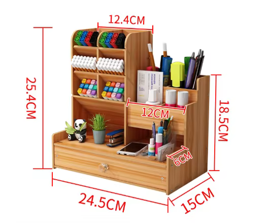 Organisateur de bureau en bois DIY, porte-stylos de bureau, boîte de rangement de papeterie grande c