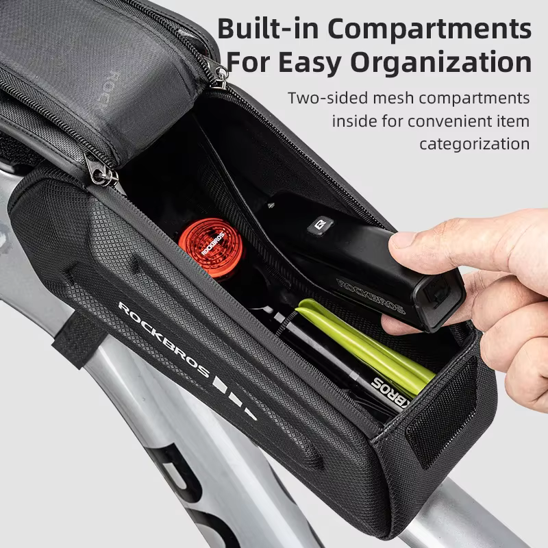 ROCKBROS-sac de vélo 1,7 L étanche, sacoche pour cadre avant, support de téléphone à écran tactile,