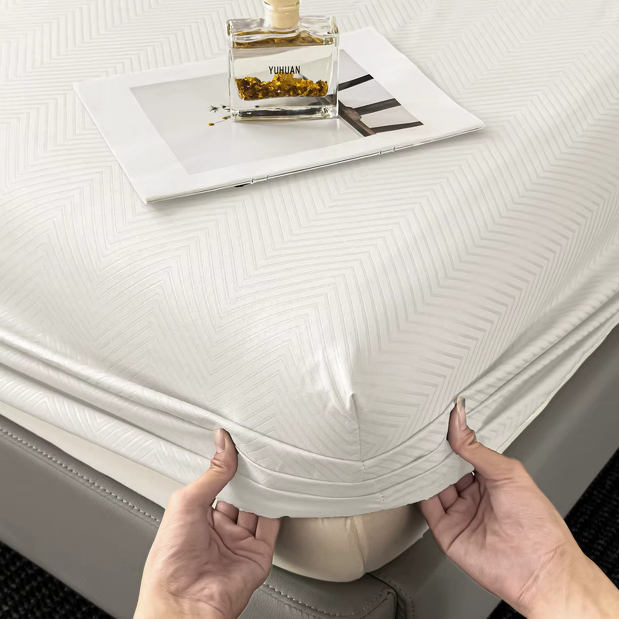 Nouvelle drap-housse en microfibre brossée gaufrée à poches profondes 360 °   Housse de matelas élas