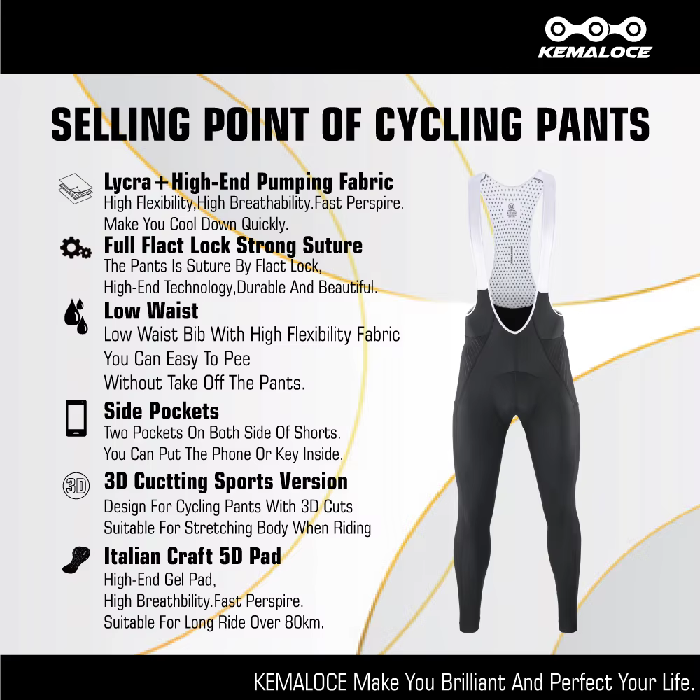 KEMALOCE-Pantalon à bretelles de cyclisme pour homme avec poches latérales, pantalon de vélo long no