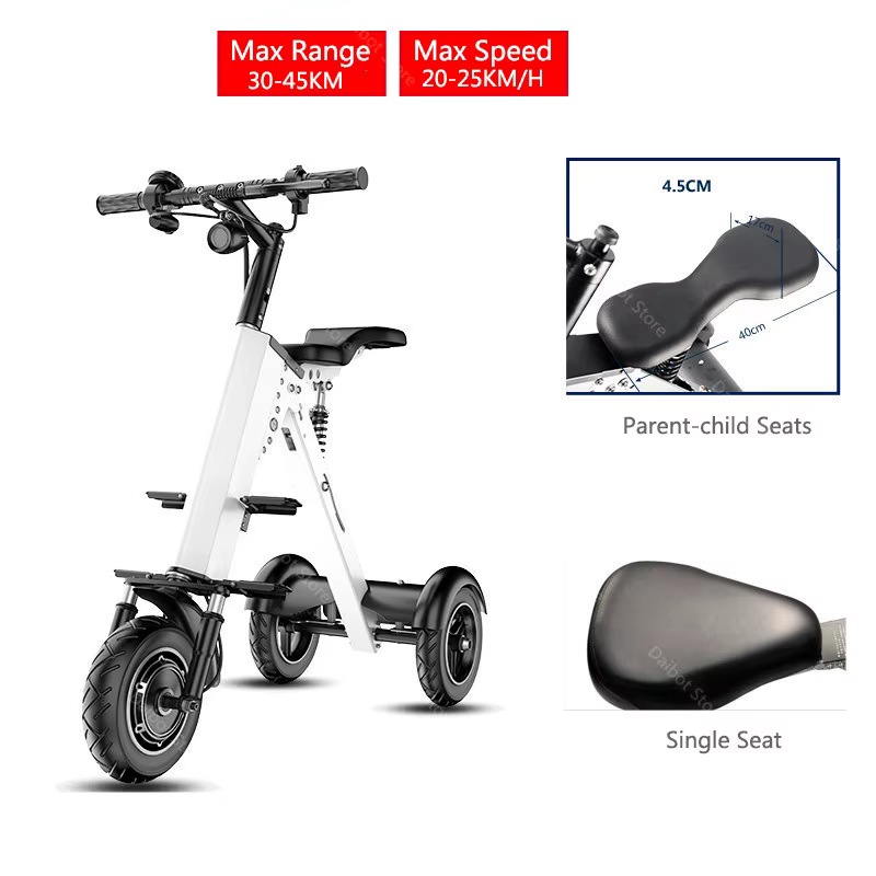 Trottinette électrique pliable légère avec siège pour femme, mini tricycle électrique pliable à 3 ro