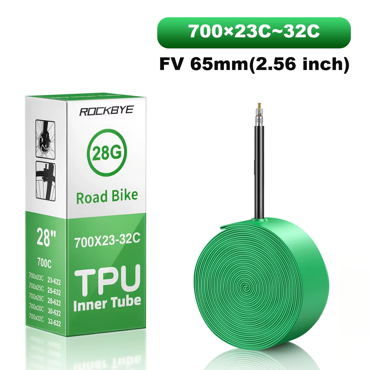 Chambre à air de vélo de route Rockbye 28g ultralégère portable en TPU, compatible Presta et Schrade