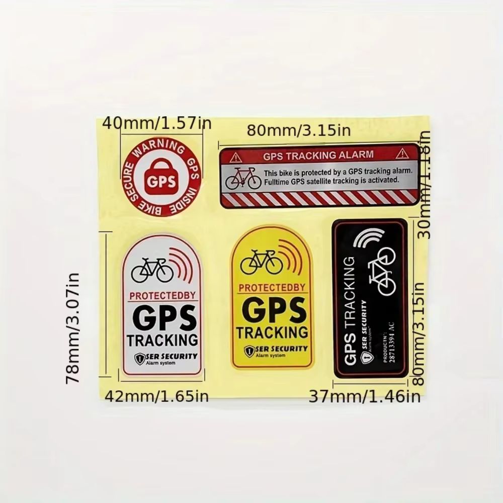 1 ensemble d'autocollants d'avertissement antivol pour vélo - Suivi GPS, réfléchissant, étanche, uni