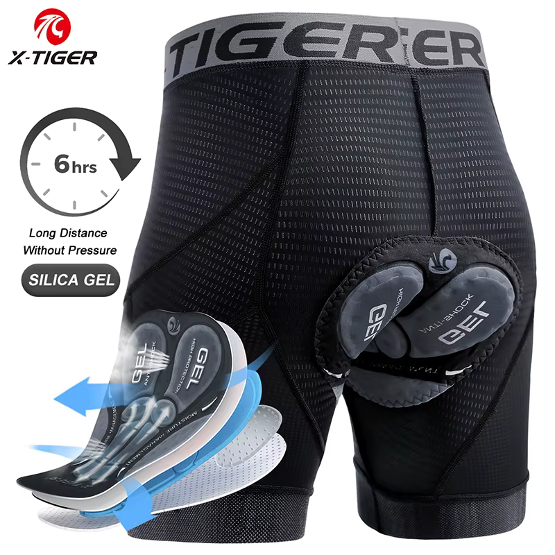 X-TIGER Shorts de Cyclisme Hommes avec Coussin 5D Gel Rembourré, sous Vetement Cycliste VTT Séchage