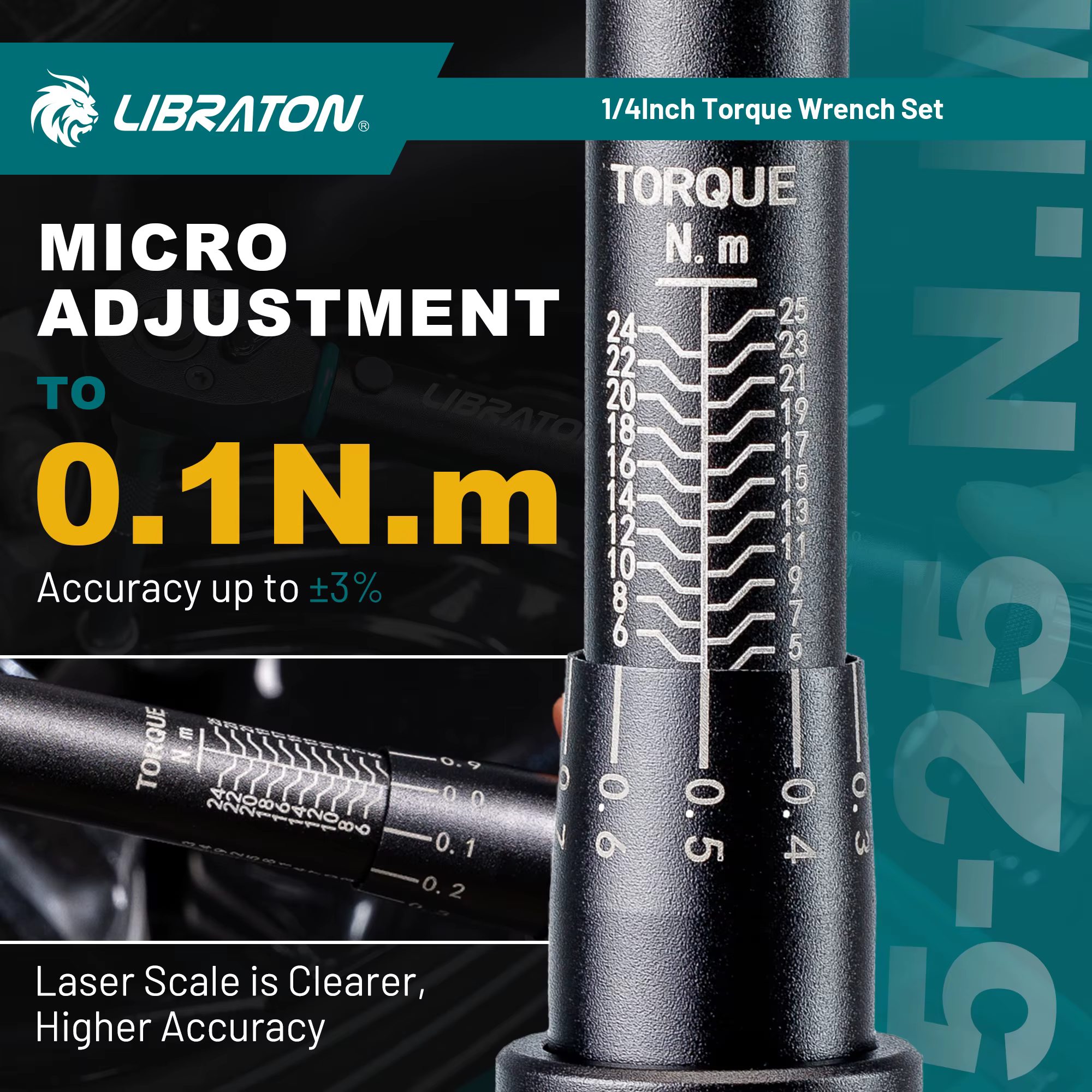 LIBRATON clé dynamométrique de vélo 1/4 '', clé dynamométrique de haute précision 5-25Nm / 1-6Nm, pr