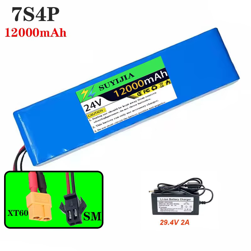 Batterie au lithium 24V 12AH 7S4P 250W 29.4V 12000MAH 18650 pour trottinette électrique, pack avec B