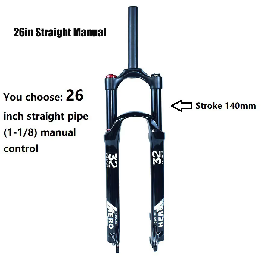 Fourche de suspension pneumatique pour VTT, alliage de magnésium, fourche noire brillante, tube coni