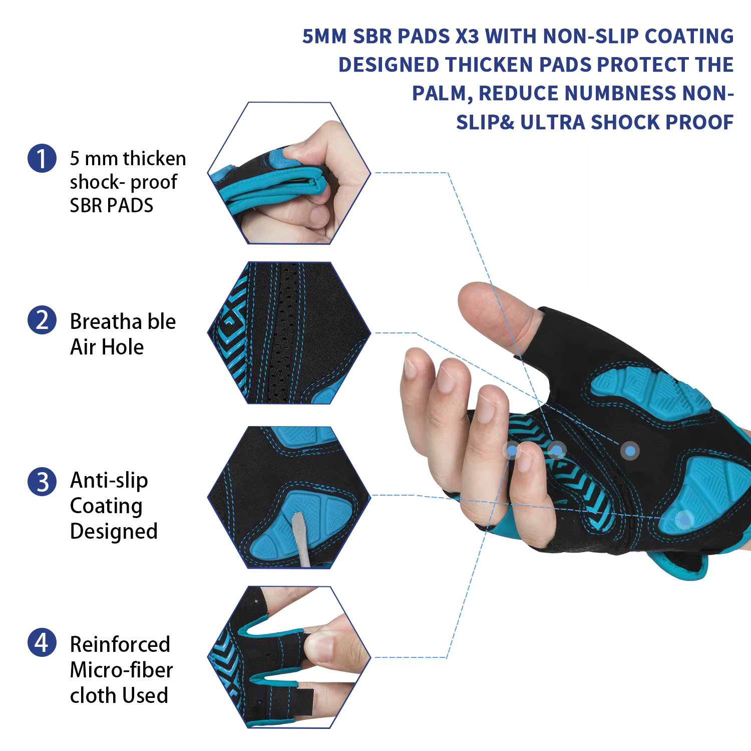 Gants de vélo de montagne MOREOK, demi-doigts, avec coussinets en gel de silicone de 5 mm, antichoc,