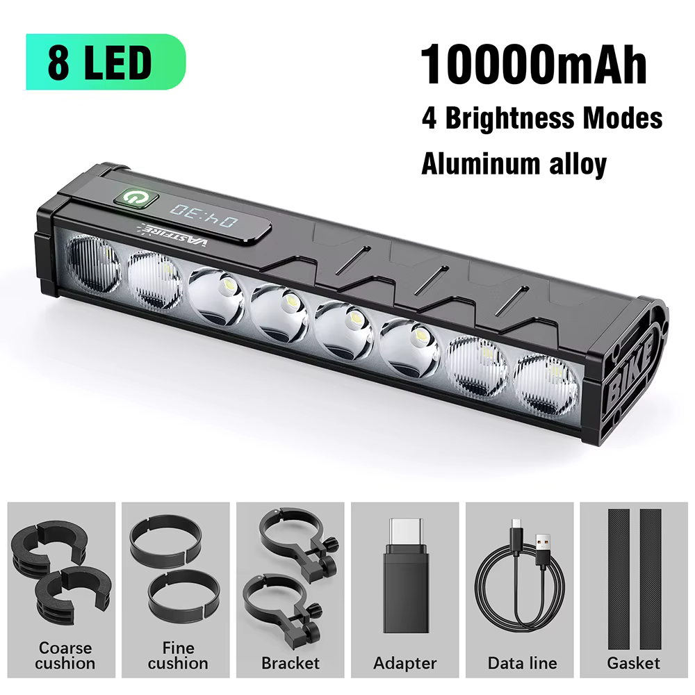 Lumière de vélo avant 8/17LED 25500 lumens, lampe de vélo 10000mAh, lampe torche étanche, charge USB