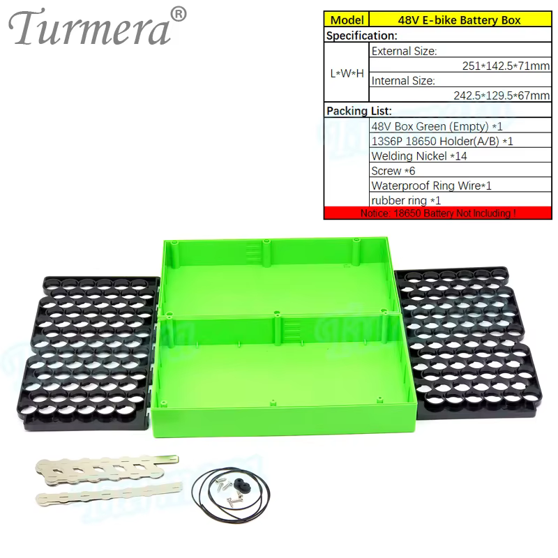 Turmera 13S 48V 52V boîtier de batterie de vélo électrique 13S6P 18650 support avec soudage Nickel 3