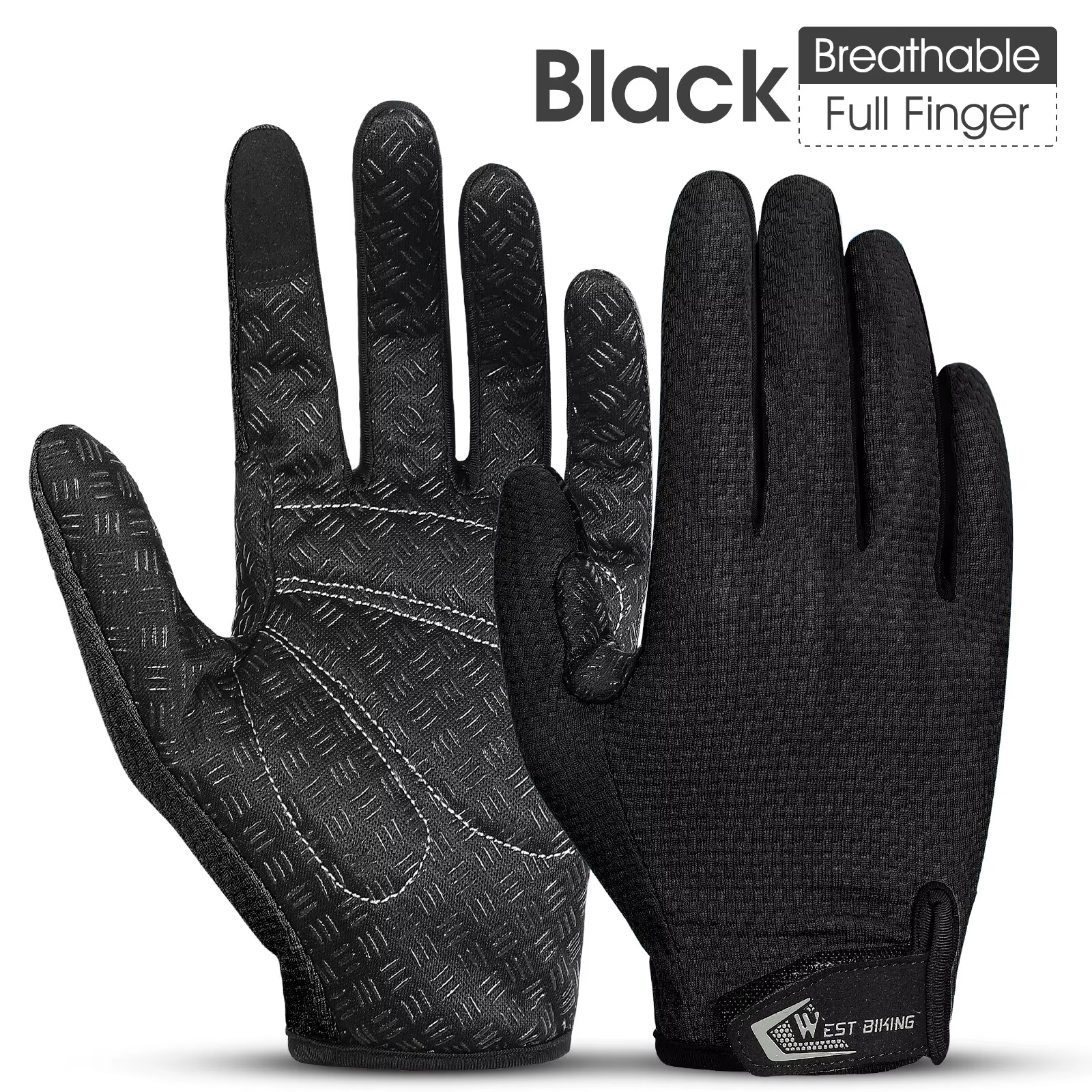 WEST BIKING – gants de cyclisme d'été, doigt complet, pour vtt, écran tactile, antidérapants, paume 