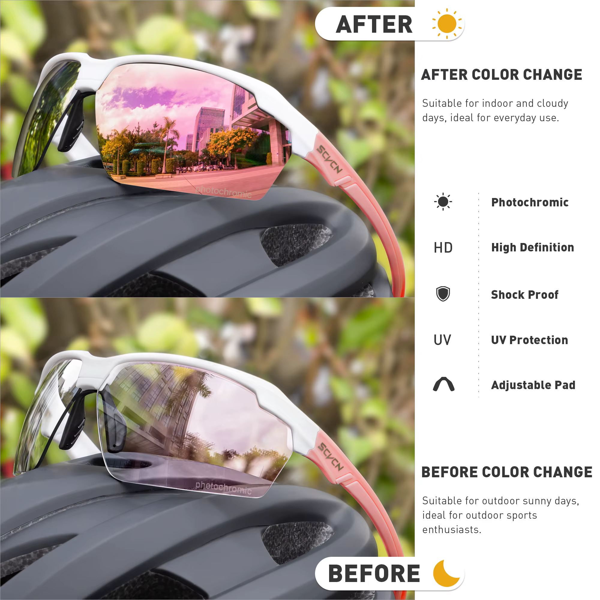 SCVCN lunettes de soleil de cyclisme photochromiques lunettes de vélo vélo de montagne randonnée Gol