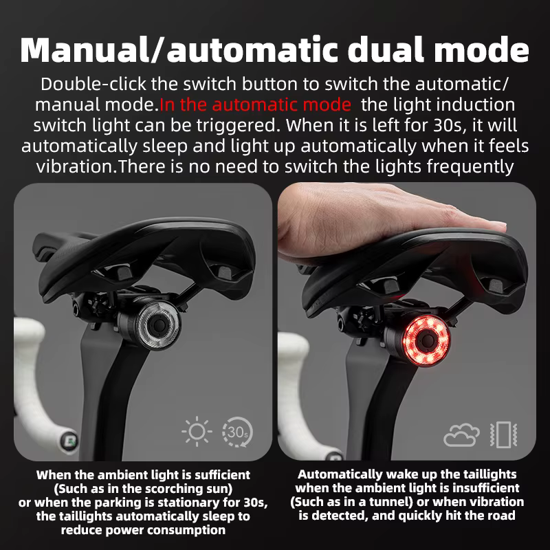 ROCKBROS feu arrière de vélo détection de freinage intelligente feu arrière de vélo en aluminium éta