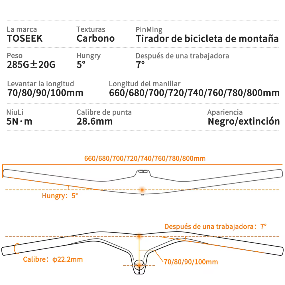 Guidon et tige de VTT en carbone TOSEEK 28,6 mm -17 ° Guidon intégré pour VTT 660 ~ 800-70/80/90/1