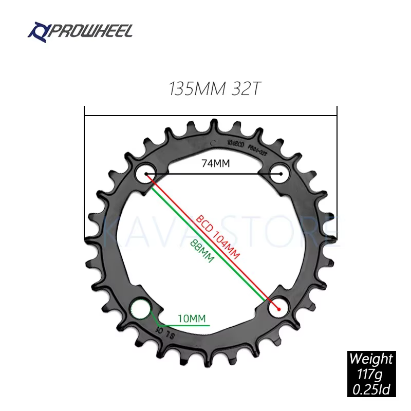 Chaîne de vélo Prowheel MTB, maillon de chaîne 104BCD, roue de chaîne en acier 32T 34T 36T 38T 40T, 