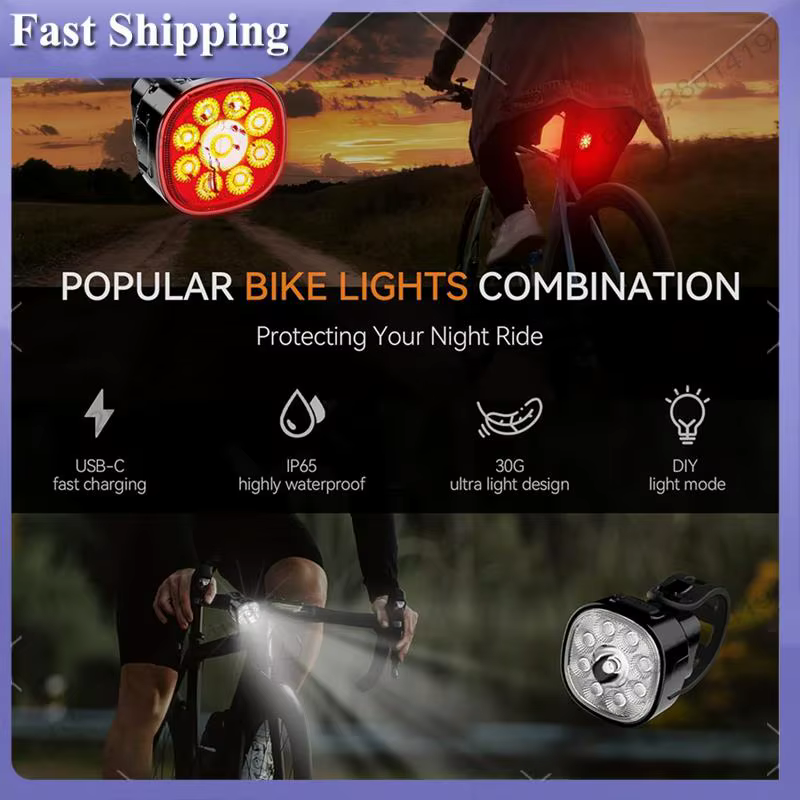 -ABDH 2X lumières de vélo [4 + 6 Modes], lumières de vélo rechargeables USB avant et arrière, lumièr