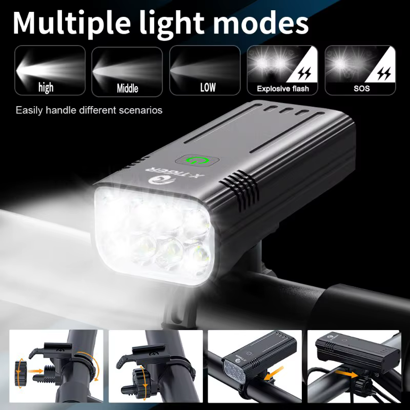 X-TIGER Vélo Lumière 10000mAh injuste Vélo Lumière Avant IPX5 Étanche USB Charge VTT Route Vélo Lamp