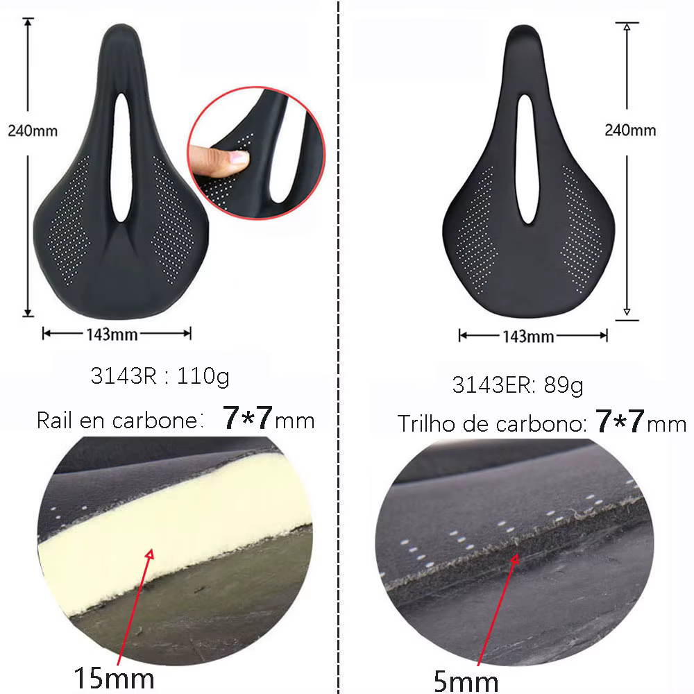 ELITAONE selle de vélo route/Mtb 240x143mm Rail rond en Fiber de carbone 7*7mm Super léger 89g