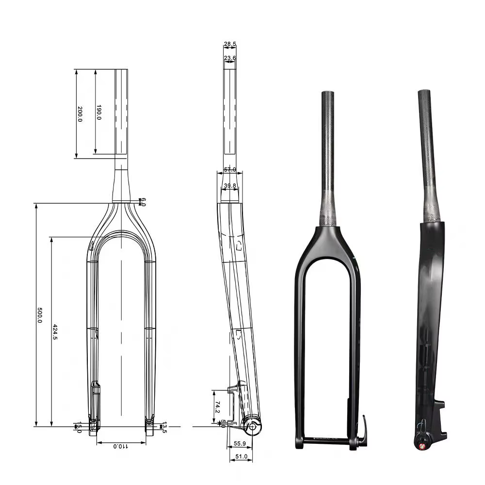 Fourche entièrement en carbone pour vélo de montagne