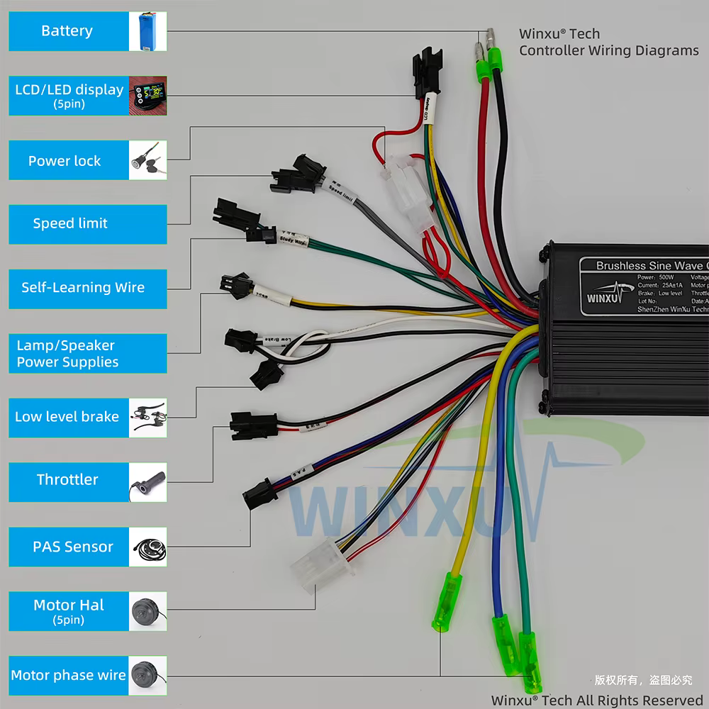 E-bike 36V 48V 60V 500W 25A moteur sans balais contrôleur d'onde sinusoïdale universel G51 couleur LCD Kit pour vélo électrique Scooter